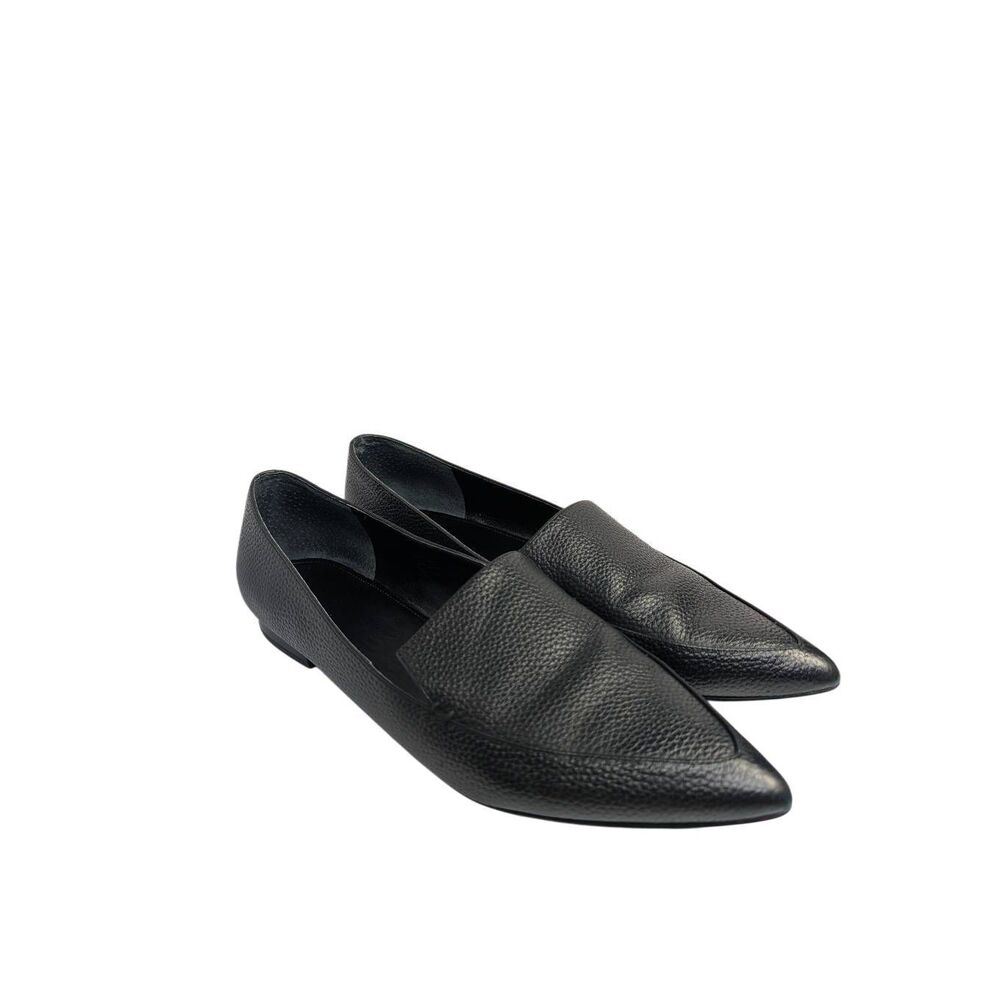 Black Pointed Toe Leather Flats - Women's Slip-On Loafers Marc Fisher SZ 10